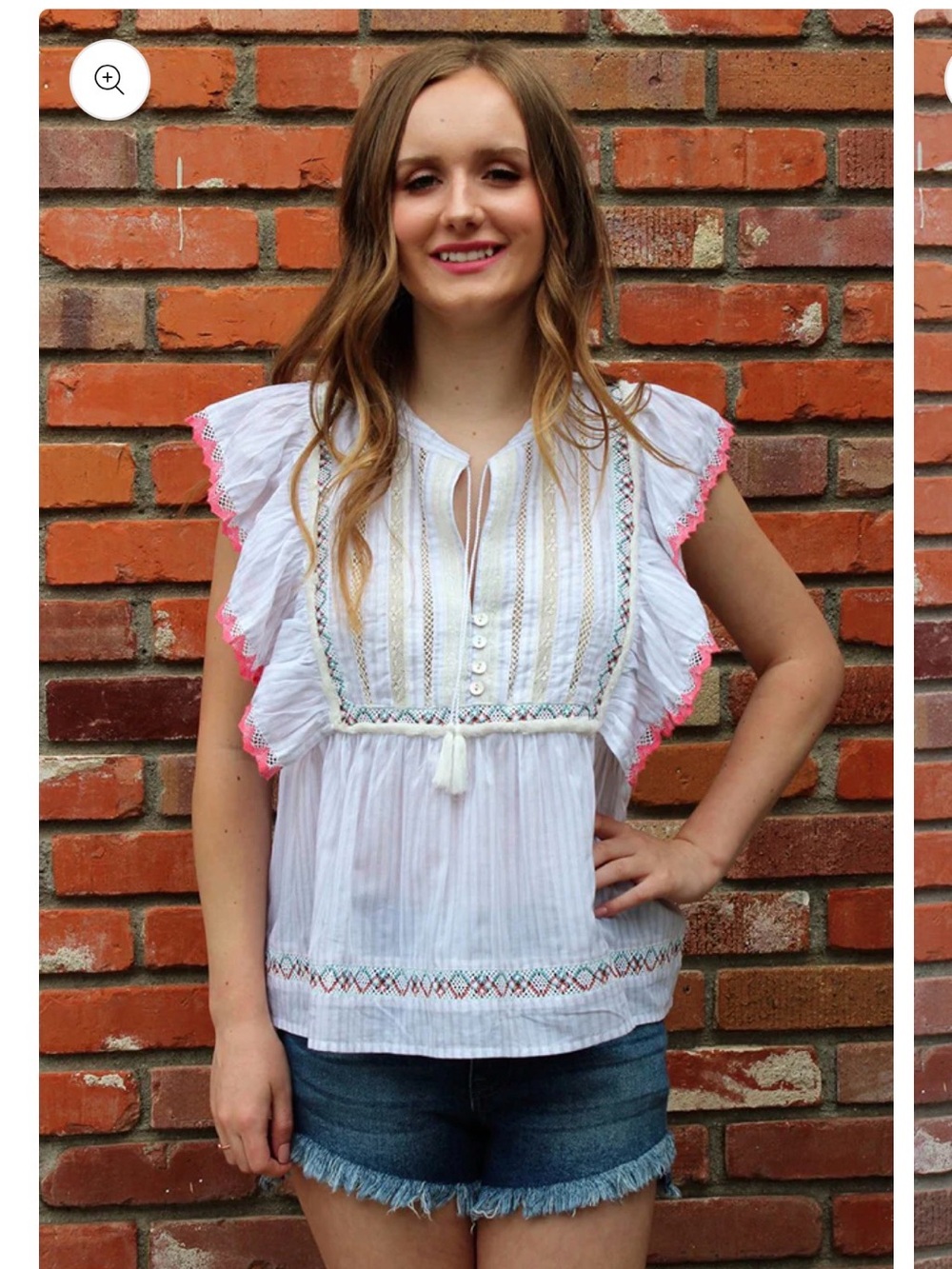lovestitch White Peasant Blouse with Pink Trim